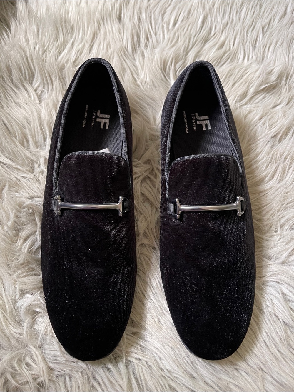 jf j.ferrar Black Velvet Slip-On Loafers with Silver Bit